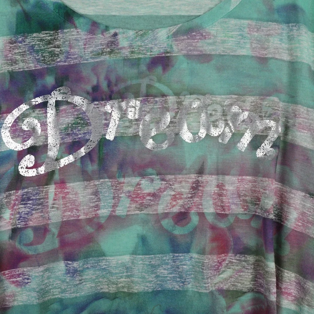 Y2K Vintage Stripe Long Sleeve Top Aqua Floral Print Metallic Dream Women Size 0